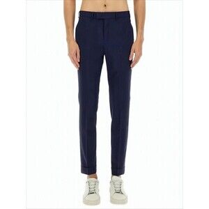 Pt Torino Tailored Navy Straight-Fit Pants With Cuffed Hem - NWT